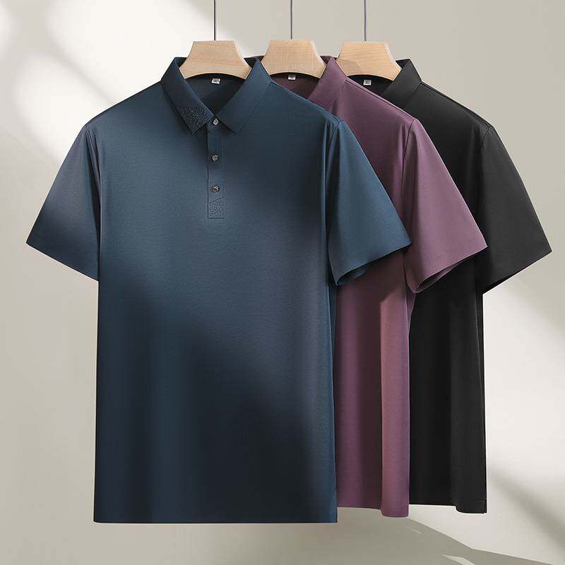 官方品牌2026年夏季新款男士加肥加大码商务休闲翻领冰丝短袖T恤