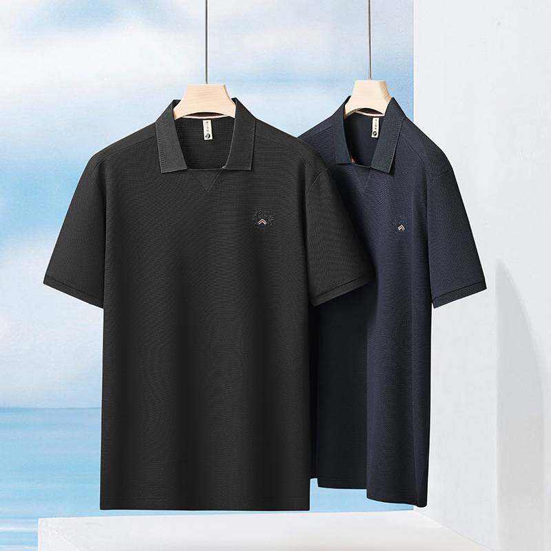 官方品牌2026年夏季新款男士加肥加大码时尚休闲翻领提花短袖T恤