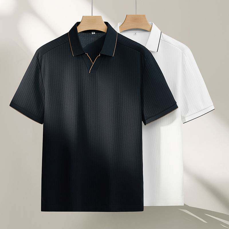 官方品牌2026年夏季新款男士加肥加大码时尚休闲翻领针织短袖T恤