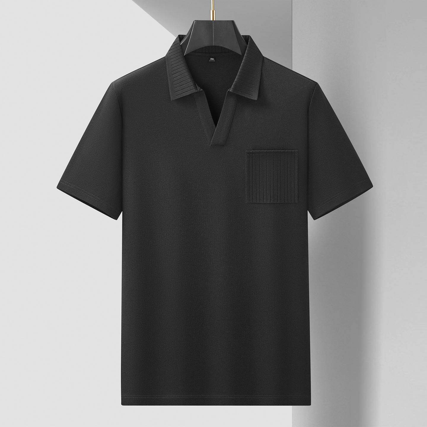 官方品牌2026年夏季新款男士加肥加大码商务休闲翻领纯棉短袖T恤