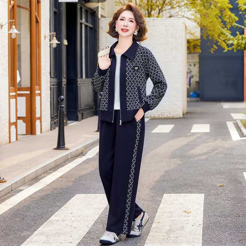 官方新款妈妈秋装洋气套装阔太太春秋外套中老年女装休闲运动服两