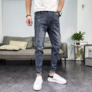 牛仔裤男2026春季新款刺绣烫钻轻奢高端潮牌痞帅水洗弹力小脚长裤