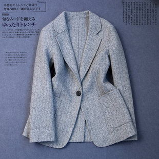 人字纹双面呢羊毛小西装 显瘦毛呢西装 外套女 修身 2024秋冬通勤新品