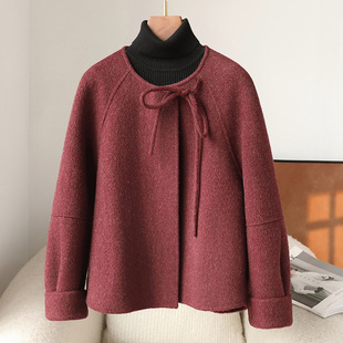双面绒羊毛大衣女短款2025春秋新款小香风高级感毛呢外套女小个子