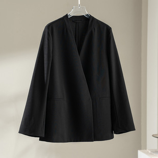 精纺羊毛V领黑色小西装 西服职业春秋季 新款 外套女高级感休闲女式