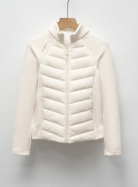 2025秋冬新款白色90绒轻薄立领女瑜伽拼接纯色修身百搭运动风