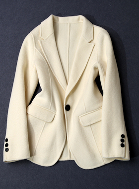 2025秋冬新款双面羊绒羊毛西装外套女白色一粒扣修身职业简约外套