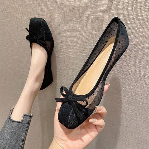 蕾丝网纱波点软底单鞋帕依蝴蝶结