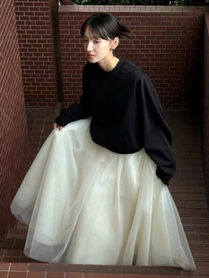 薄纱半身裙女春秋low classic高腰叠层显瘦A字裙过膝长裙