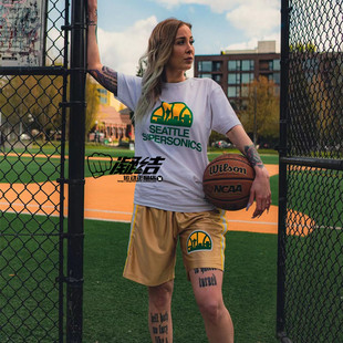 Mitchell&Ness男款西雅图超音速NBA75周年限定黄金刺绣球迷SW球裤