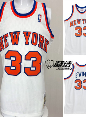 Mitchell&Ness尤因85-86纽约尼克斯白主33MN多层刺绣球员版AU球衣