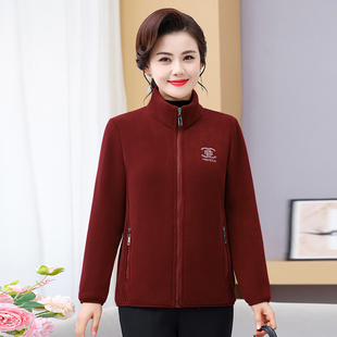 中年妈妈冬装新款摇粒绒保暖加厚外套中老年女装大码奥拉绒卫衣