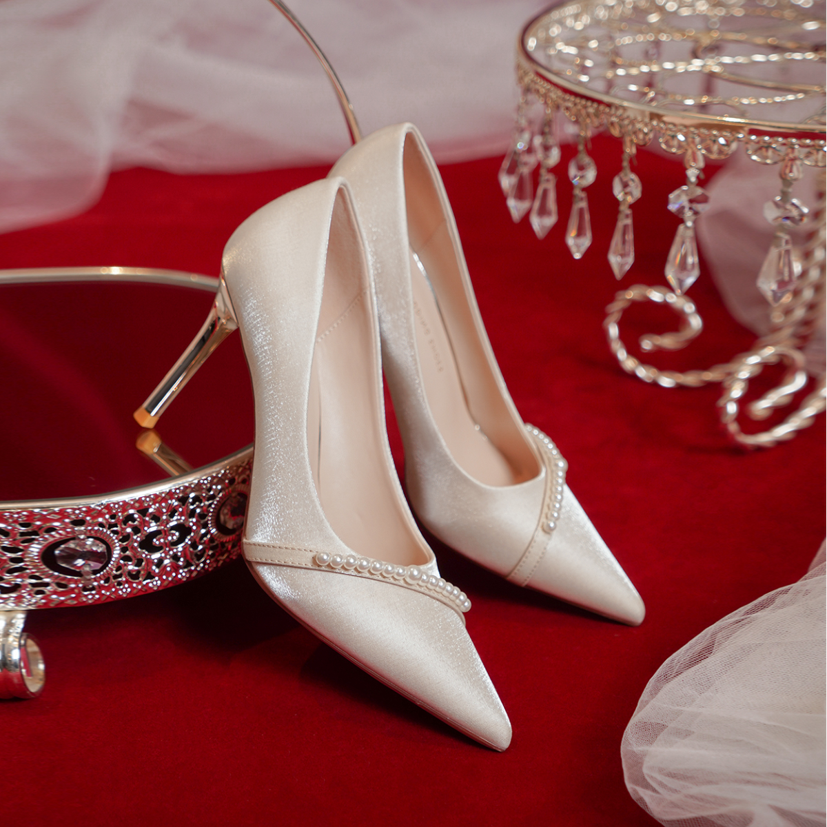 法式婚鞋女新娘鞋秀禾婚纱两穿鞋子2023秋季新款订婚高跟鞋女细跟