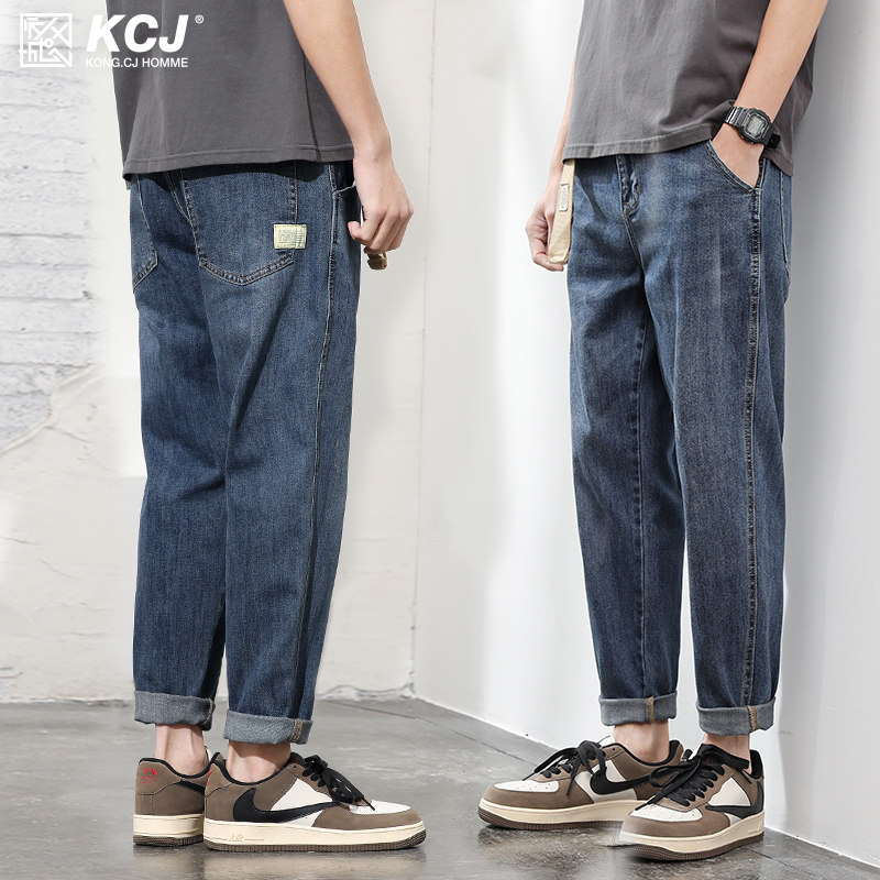 宽松直筒牛仔裤子男2021年秋季新款九分休闲长裤春秋款潮牌工装裤