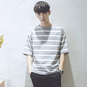 夏季百搭日系条纹宽松t恤