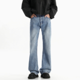 主推~秋季闪电纹水洗蓝色微喇牛仔裤男潮牌750-P60_控78，男装牛仔裤，星座1102-1