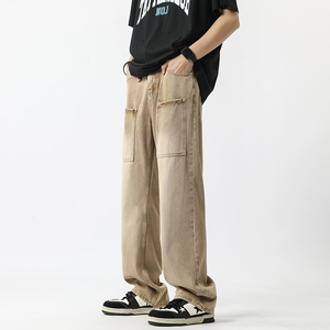 现货~2023夏季新款复古棕色水洗牛仔裤男潮牌 NK810-P65_控78,男装牛仔裤,星座1102-1