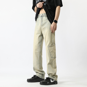 现货~2023夏季美式高街黄泥色水洗牛仔裤男潮牌 NK820-P60_控78，男装牛仔裤，星座1102-1
