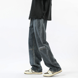 现货~秋季字母印花宽松直筒水洗牛仔裤男潮牌9807-P60_控78，男装牛仔裤，星座1102-1