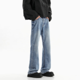 主推~秋季闪电纹水洗蓝色微喇牛仔裤男潮牌750-P60_控78，男装牛仔裤，星座1102-1