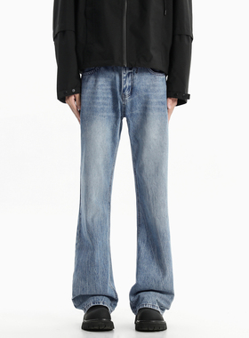 主推~秋季闪电纹水洗蓝色微喇牛仔裤男潮牌 750-P60_控78