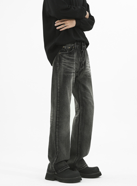 主推~春季黑色水洗做旧微喇牛仔裤男潮牌 720-P60_控78