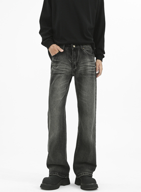 主推~秋季黑色水洗做旧微喇牛仔裤男潮牌 720-P60_控78