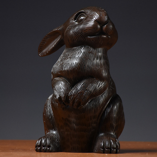 黑檀木雕招财小兔子摆件实木生肖兔红木工艺品家居客厅风水装饰品