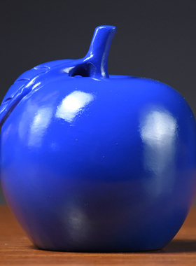 蓝色木雕苹果摆件红木平安果家居客厅电视柜装饰工艺品乔迁送礼