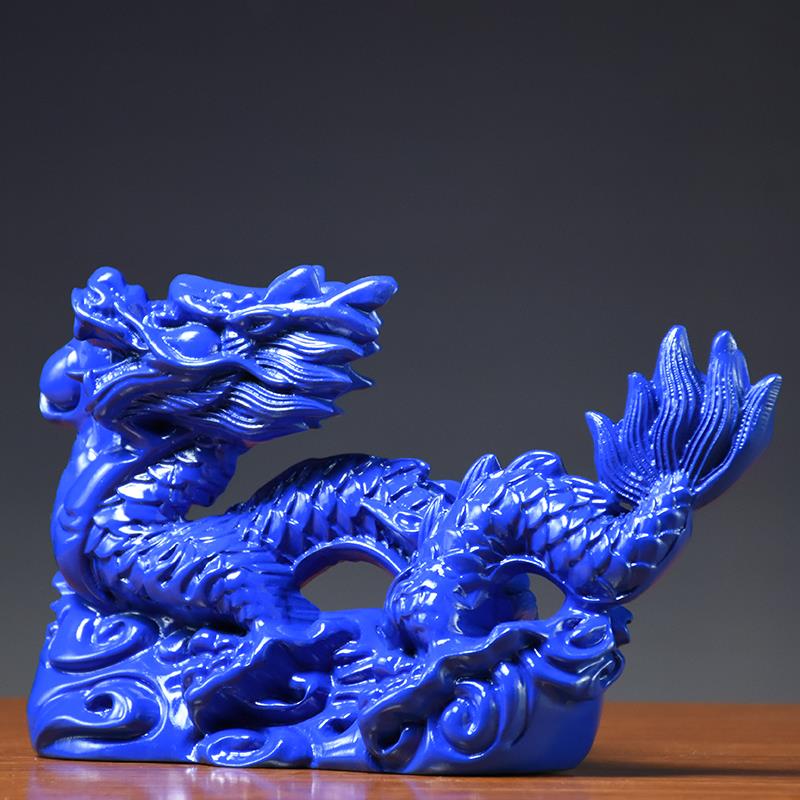 蓝色木雕龙摆件实木龙木质十二生肖青色木龙摆件工艺礼品