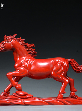 红檀木雕一马当先摆件实木雕刻生肖马工艺品马到成功家居客厅装饰