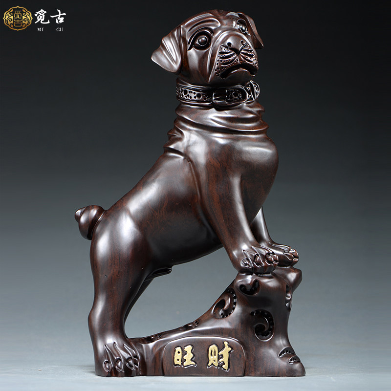 黑檀木雕狗摆件大号木雕狗十二生肖红木工艺品实木质雕刻礼品