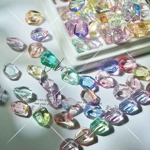 仿天然粉紫水晶不规则琉璃散珠子