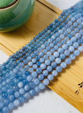 天然石海蓝宝圆珠diy手工材料