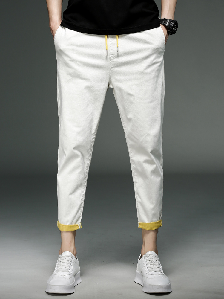 Summer white jeans men's fashion brand casual Harem pants loose pants men's Korean version of the trend nine points men's trousers