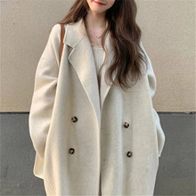 2025休闲长毛双面羊绒大衣女翻领毛呢外套100羊毛大衣小个子大衣