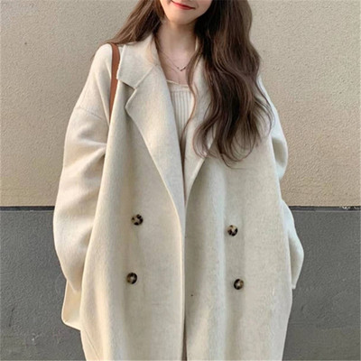 2025休闲长毛双面羊绒大衣女翻领毛呢外套100羊毛大衣小个子大衣