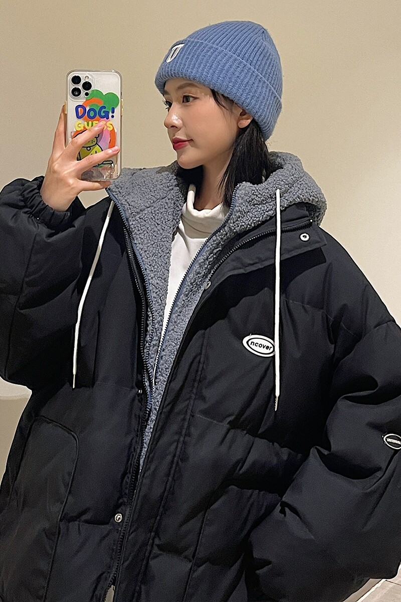 EY105冬季新款港风女ins加厚假两件羊羔毛衣服宽松外套P148,女装棉衣/棉服,电商C306-1