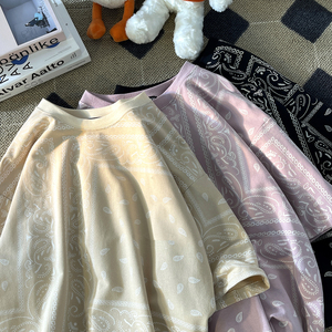 EQ23 夏季新款港风男女腰果花印花短袖T恤休闲宽松半袖五分袖 P40图片