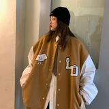 EQ97毛巾绣呢料拼皮外套秋季2024新款棒球服夹克学院风女装P110，男装夹克，电商C306-1