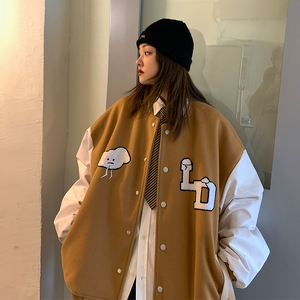 EQ97 毛巾绣呢料拼皮外套秋季2024新款棒球服夹克学院风 女装P110图片