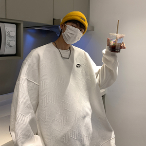 EQ104 长袖圆领卫衣男2024秋装新款港风外套学院风情侣装卫衣 P45图片