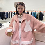 EY101冬季新款港风潮女炸街加厚羊羔毛笑脸刺绣衣服外套P105，女装棉衣/棉服，电商C306-1