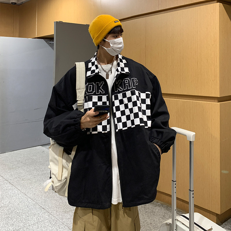 EQ93棋盘格夹克2024新款秋装工装外套男港风ins潮流P108,男装夹克,电商C306-1