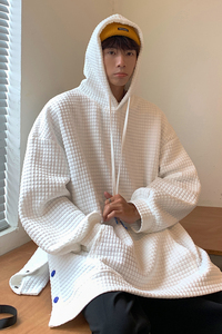 EQ99 华夫格连帽套头卫衣男下摆开叉小设计2024新款秋装 P58图片