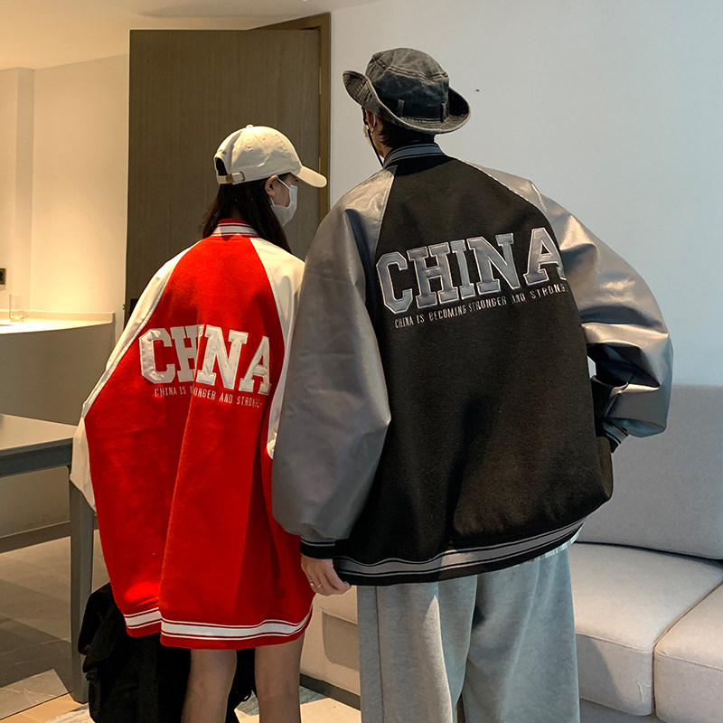 EQ106  情侣装红棒球服外套男呢料刺绣秋装夹克2024新款 P115图片