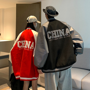 EQ106  情侣装红棒球服外套男呢料刺绣秋装夹克2024新款 P115图片