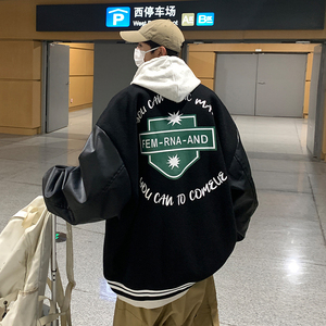 EQ91呢料拼接外套男2024新款秋装棒球服夹克创意印花学院风P118,孕妈穿搭小个子秋图片