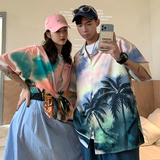 EQ32夏季新款港风男女夏威夷风格宽松休闲衬衫短袖半袖情侣装P40，男装衬衫，电商C306-1