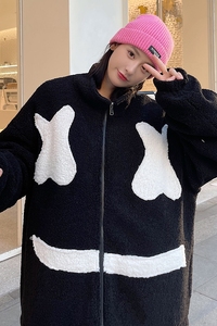 EY101 冬季新款港风ins潮女加厚羊羔毛笑脸刺绣衣服外套 P105图片